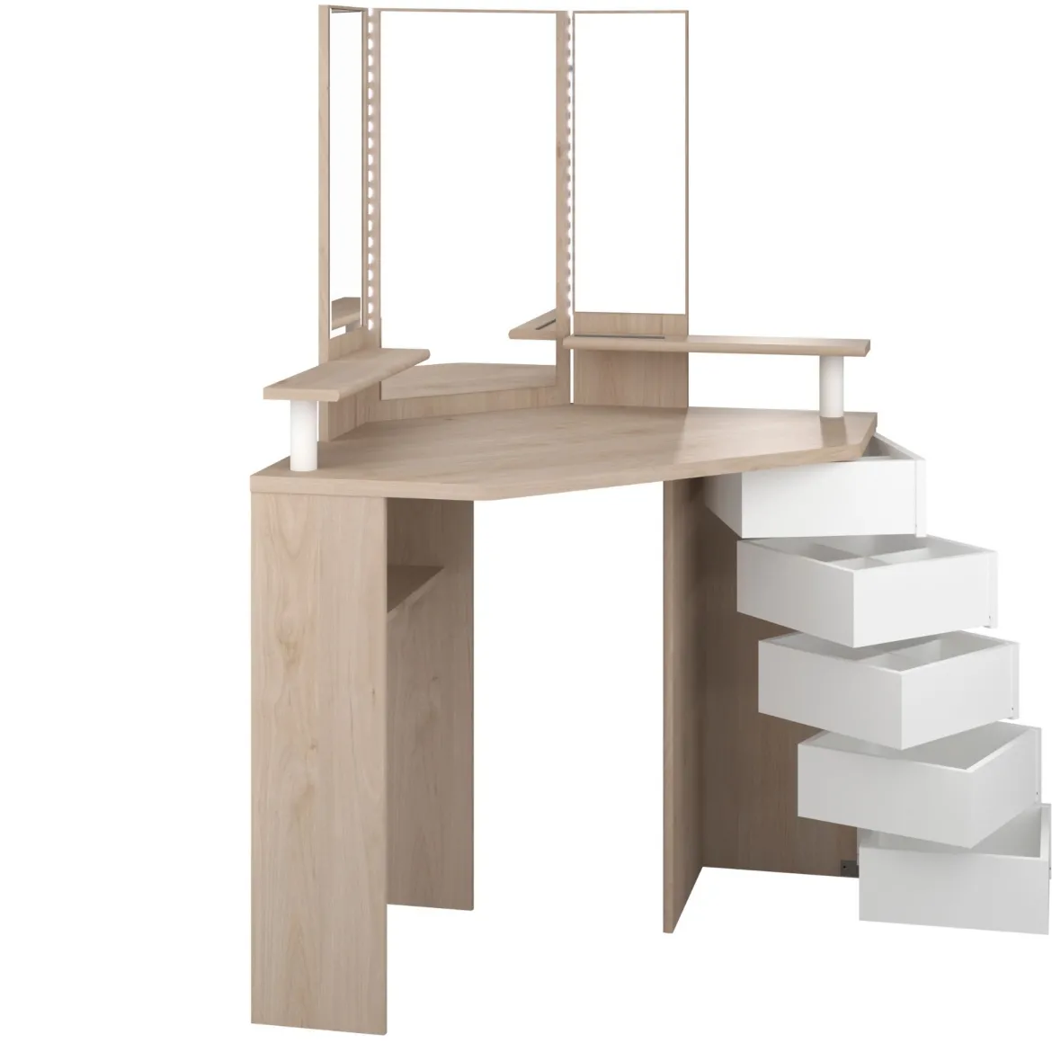 Coiffeuse d'angle avec miroirs et rangements