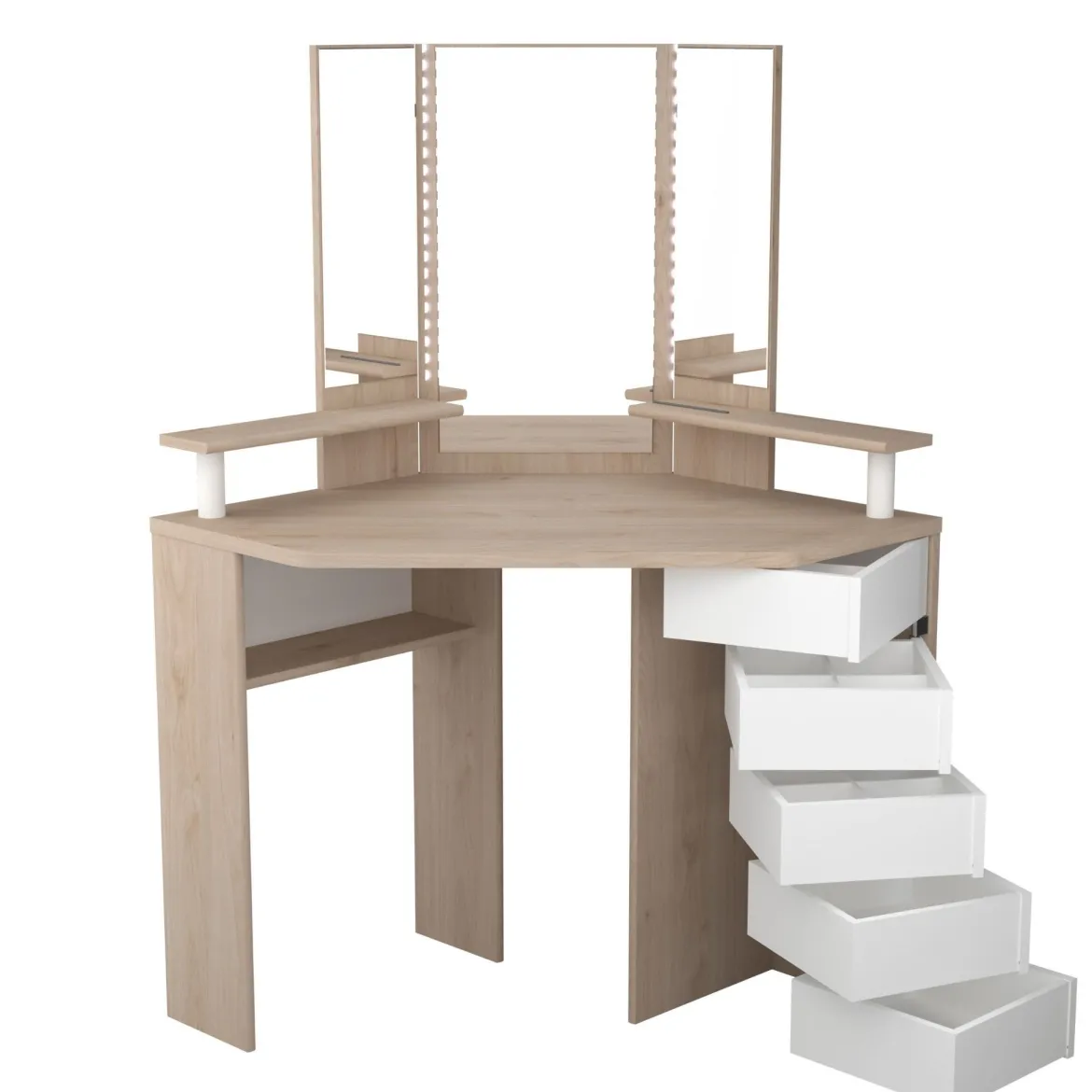 Coiffeuse d'angle avec miroirs et rangements