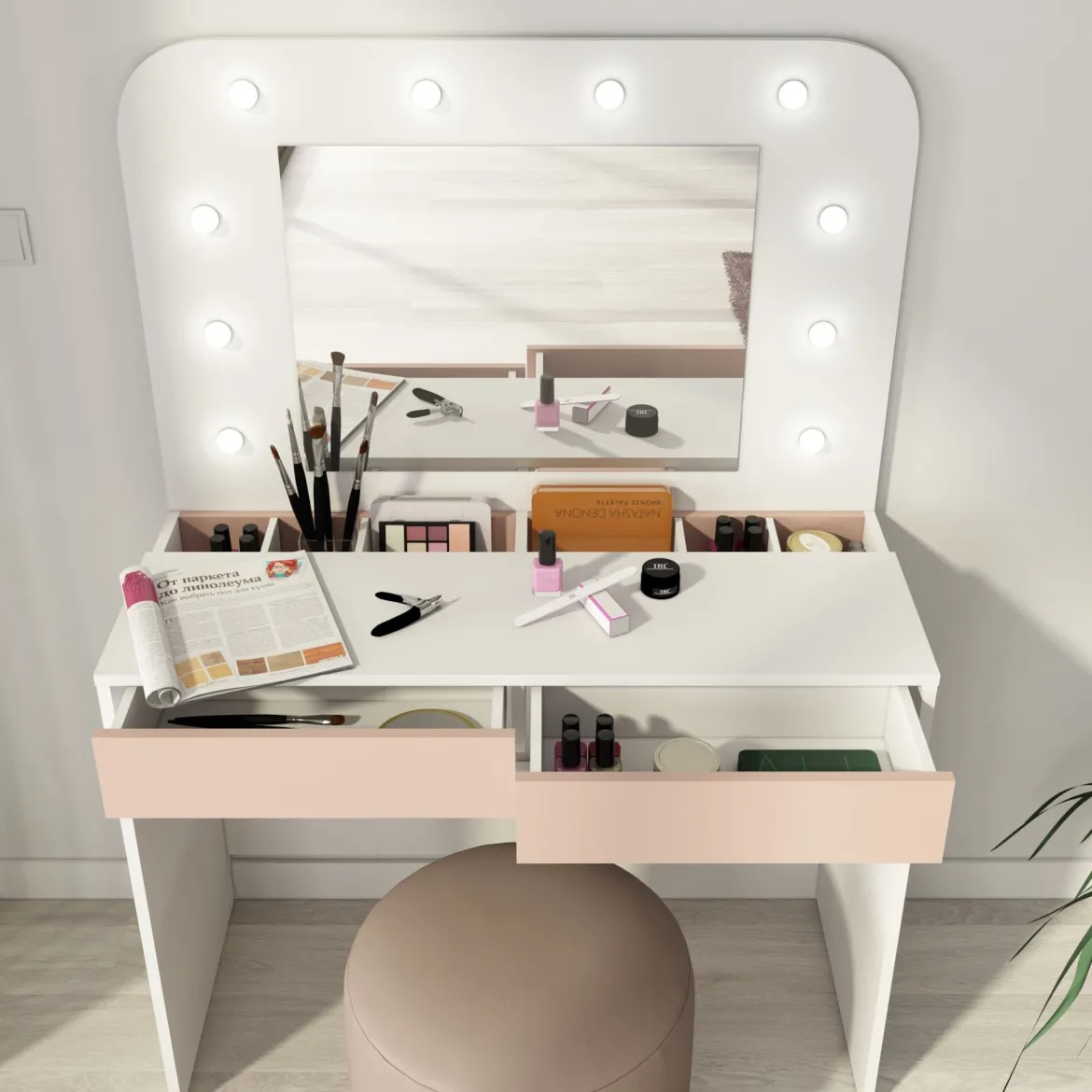 Coiffeuse enfant en bois avec miroir et LED - CF9076