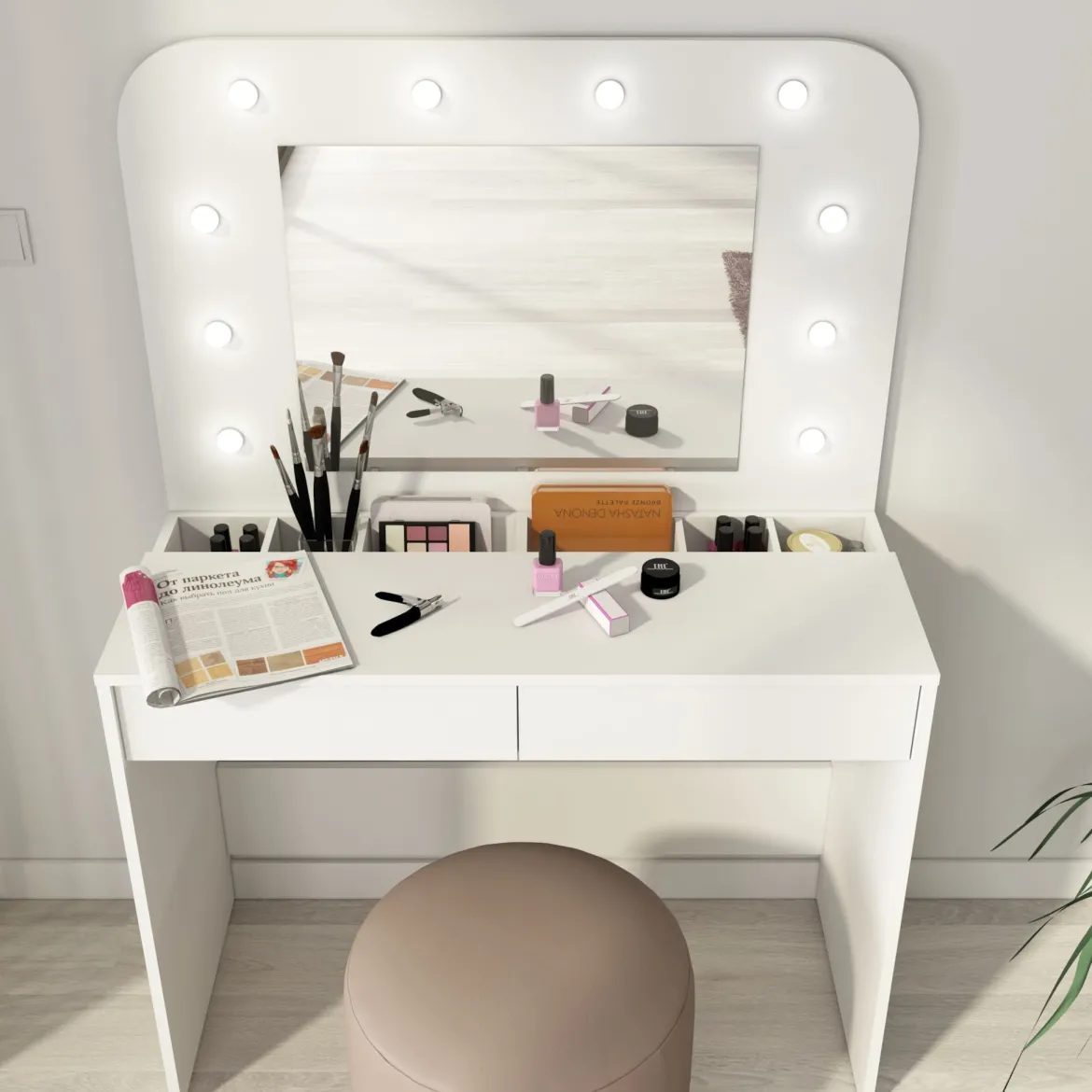 Coiffeuse enfant en bois avec miroir et LED - CF9076