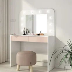 Coiffeuse enfant en bois avec miroir et LED - CF9076