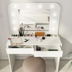 Coiffeuse enfant en bois avec miroir et LED - CF9076