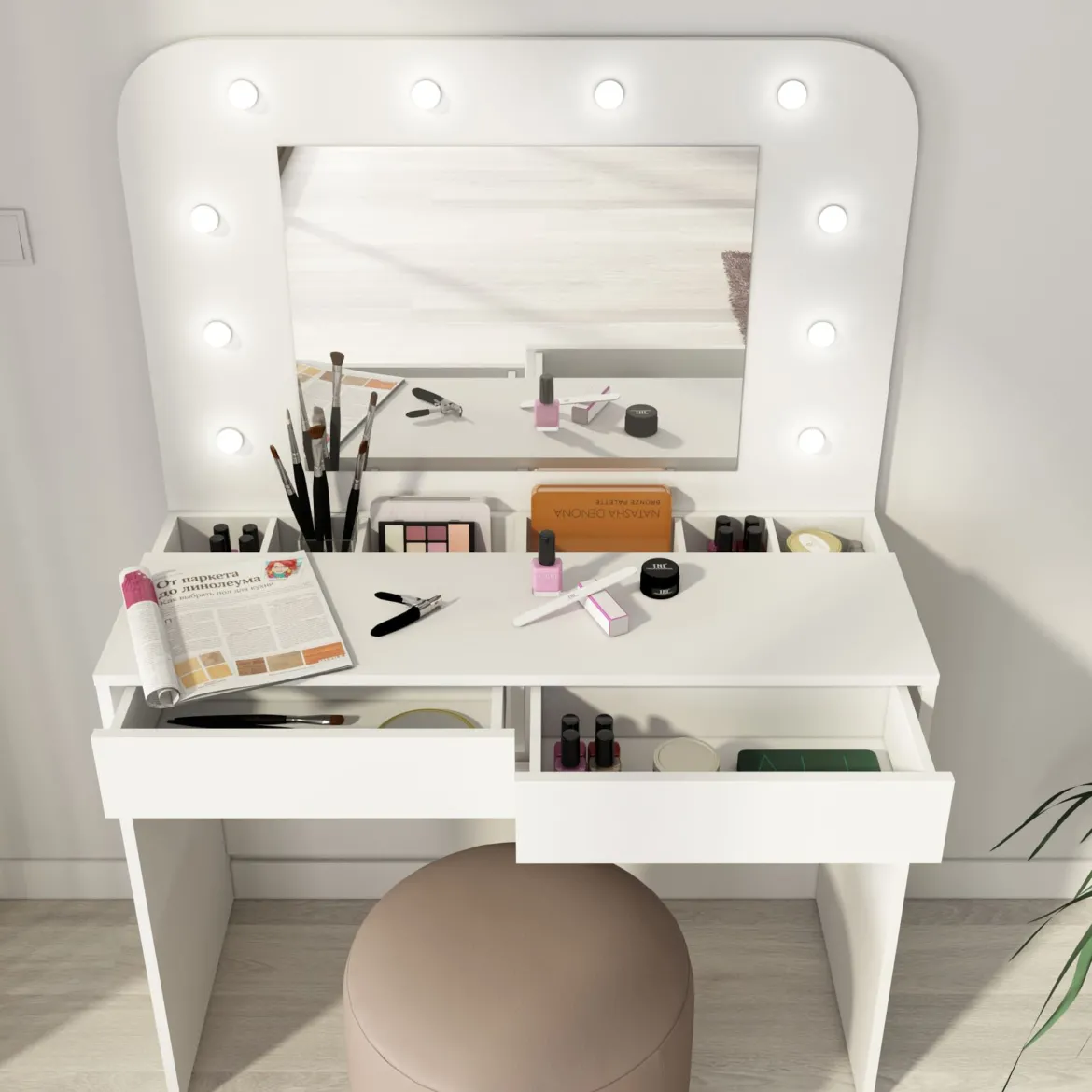 Coiffeuse enfant en bois avec miroir et LED - CF9076
