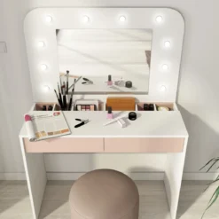Coiffeuse enfant en bois avec miroir et LED - CF9076