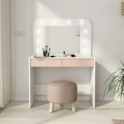 Coiffeuse enfant en bois avec miroir et LED - CF9076