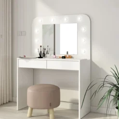 Coiffeuse enfant en bois avec miroir et LED - CF9076