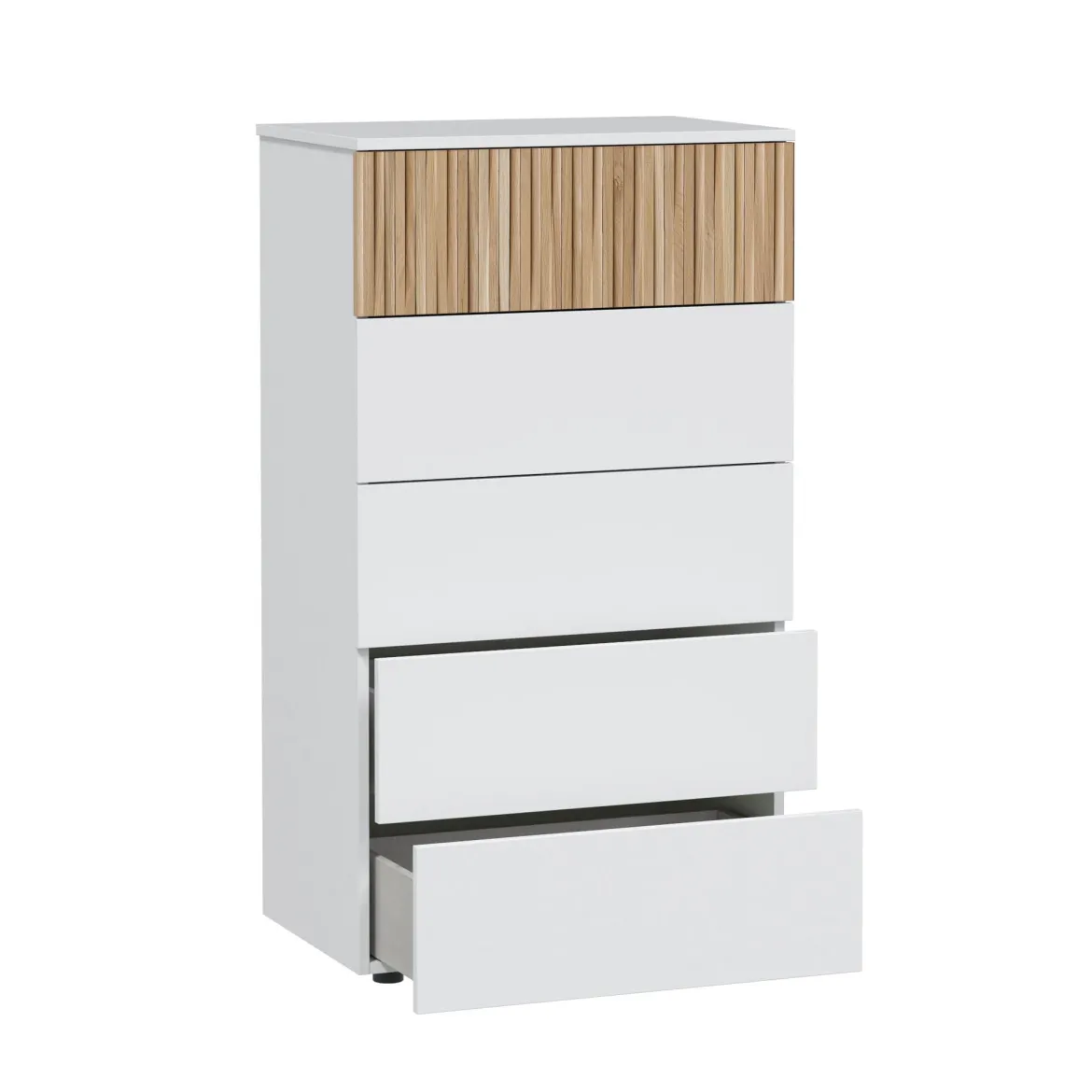 Commode avec 5 tiroirs - Blanc et bois naturel - CO81006
