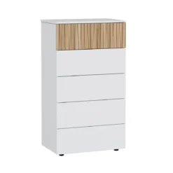 Commode avec 5 tiroirs - Blanc et bois naturel - CO81006