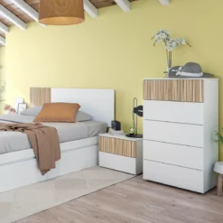 Commode avec 5 tiroirs - Blanc et bois naturel - CO81006