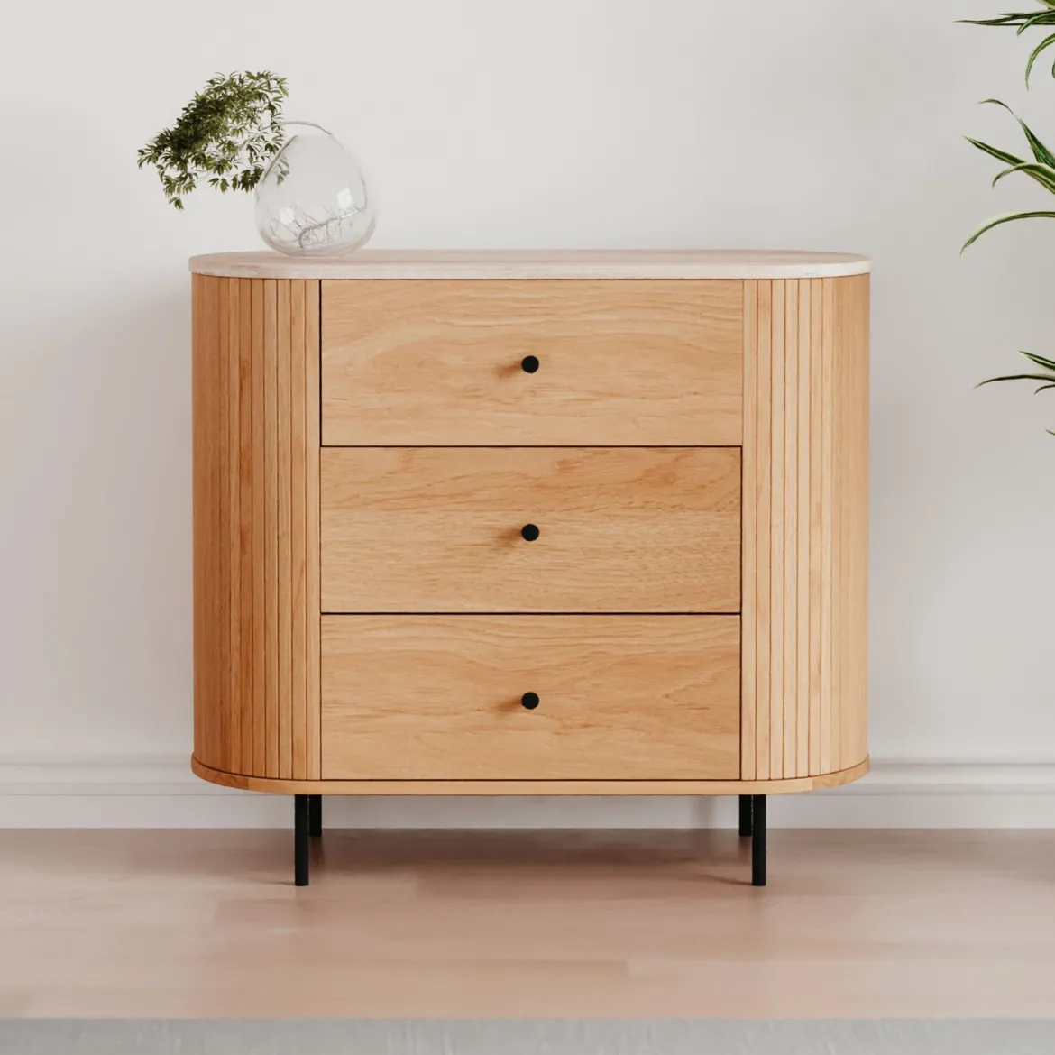 Commode bois à tiroirs effet travertin