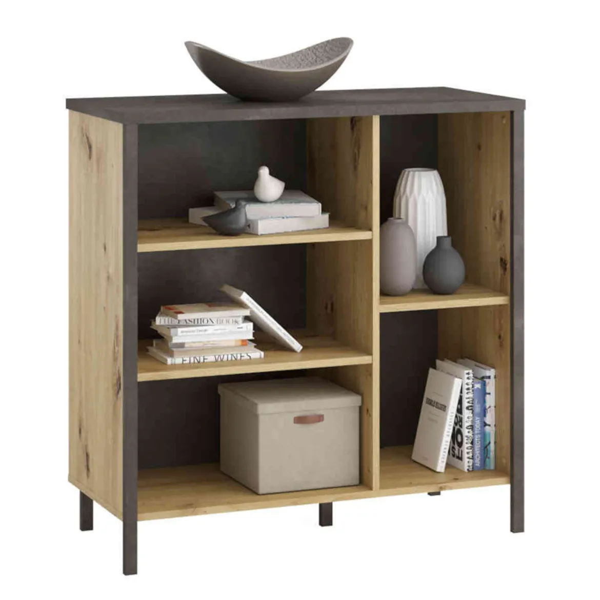 Commode 5 cases en bois imitation chêne clair - CO13001