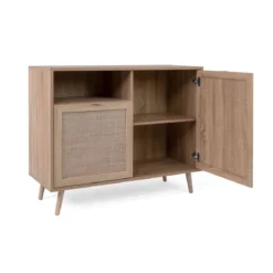Commode 1 niche 2 portes en imprimé cannage - CO7073-1