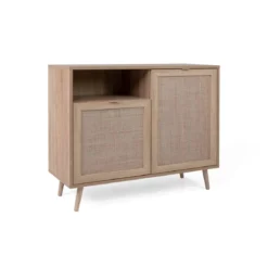Commode 1 niche 2 portes en imprimé cannage - CO7073-1