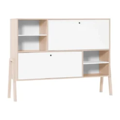 Commode 2 portes avec niches de rangement en bois imitation chêne clair et blanc - CO17031