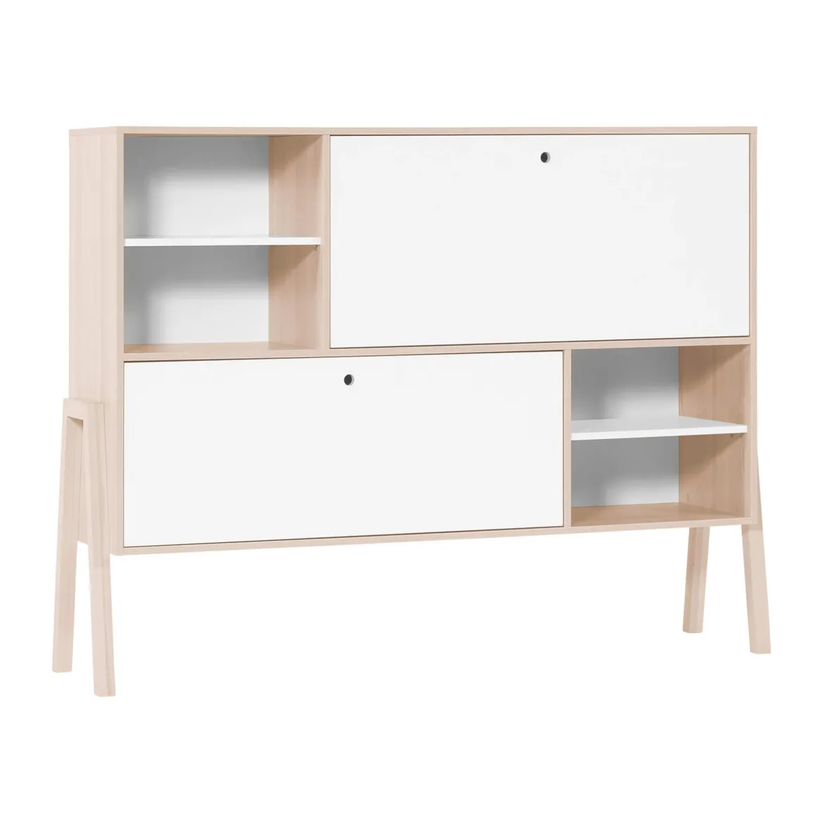 Commode 2 portes avec niches de rangement en bois imitation chêne clair et blanc - CO17031