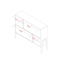 Commode 2 portes avec niches de rangement en bois imitation chêne clair et blanc - CO17031