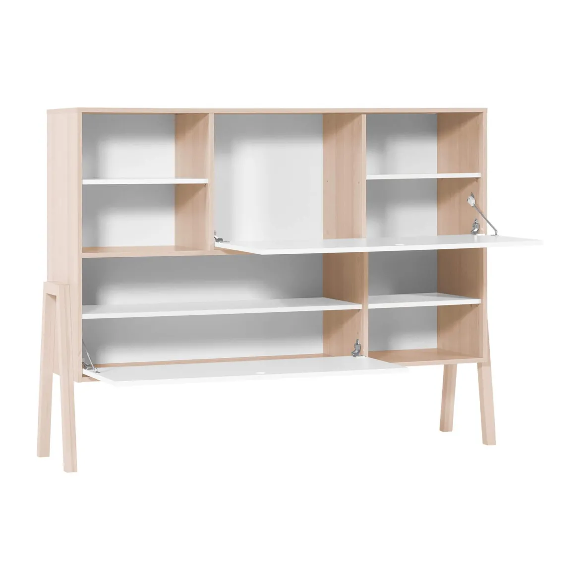 Commode 2 portes avec niches de rangement en bois imitation chêne clair et blanc - CO17031