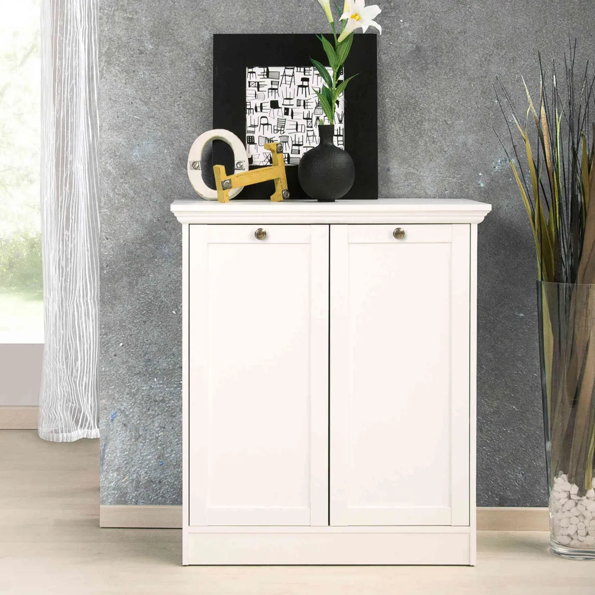 Commode 2 portes en bois coloris blanc - CO7004