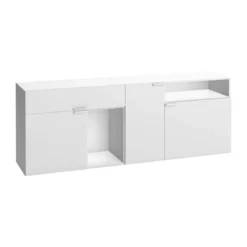 Commode 3 portes 1 tiroir avec niches de rangement en bois blanc - CO17008