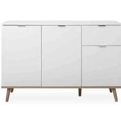 Commode 3 portes 1 tiroir blanc et imitation chêne - CO7080