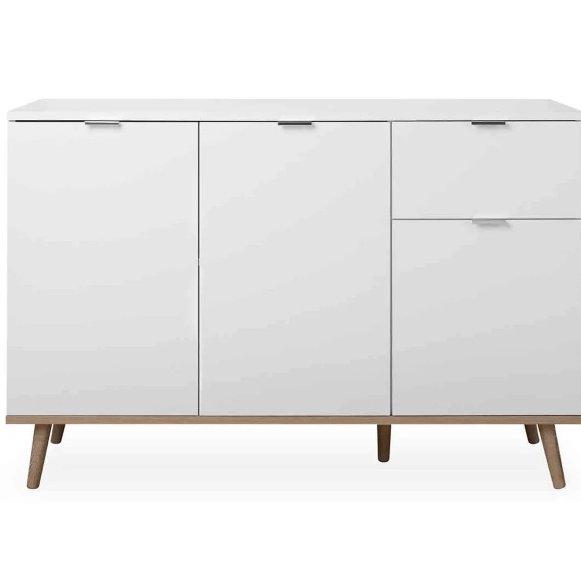 Commode 3 portes 1 tiroir blanc et imitation chêne - CO7080