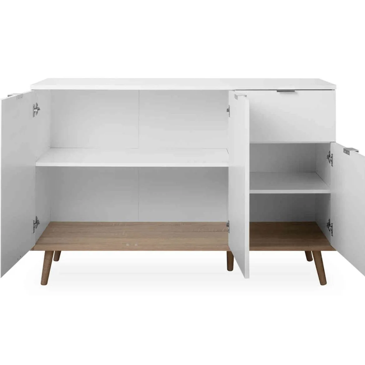 Commode 3 portes 1 tiroir blanc et imitation chêne - CO7080