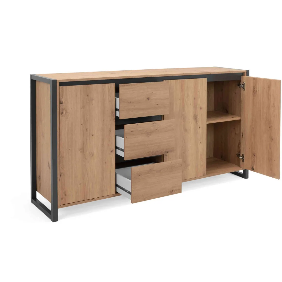 Commode 3 portes 3 tiroirs en bois imitation chêne - CO7109-3