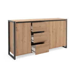 Commode 3 portes 3 tiroirs en bois imitation chêne - CO7109-3