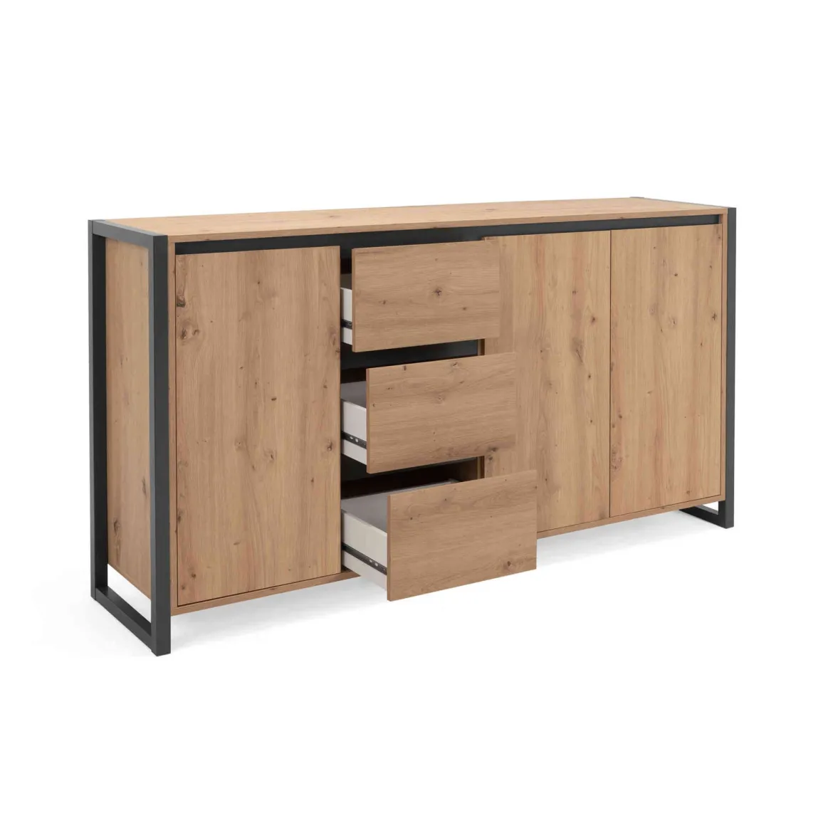 Commode 3 portes 3 tiroirs en bois imitation chêne - CO7109-3