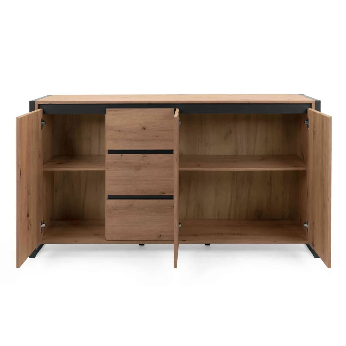 Commode 3 portes 3 tiroirs en bois imitation chêne - CO7109-3