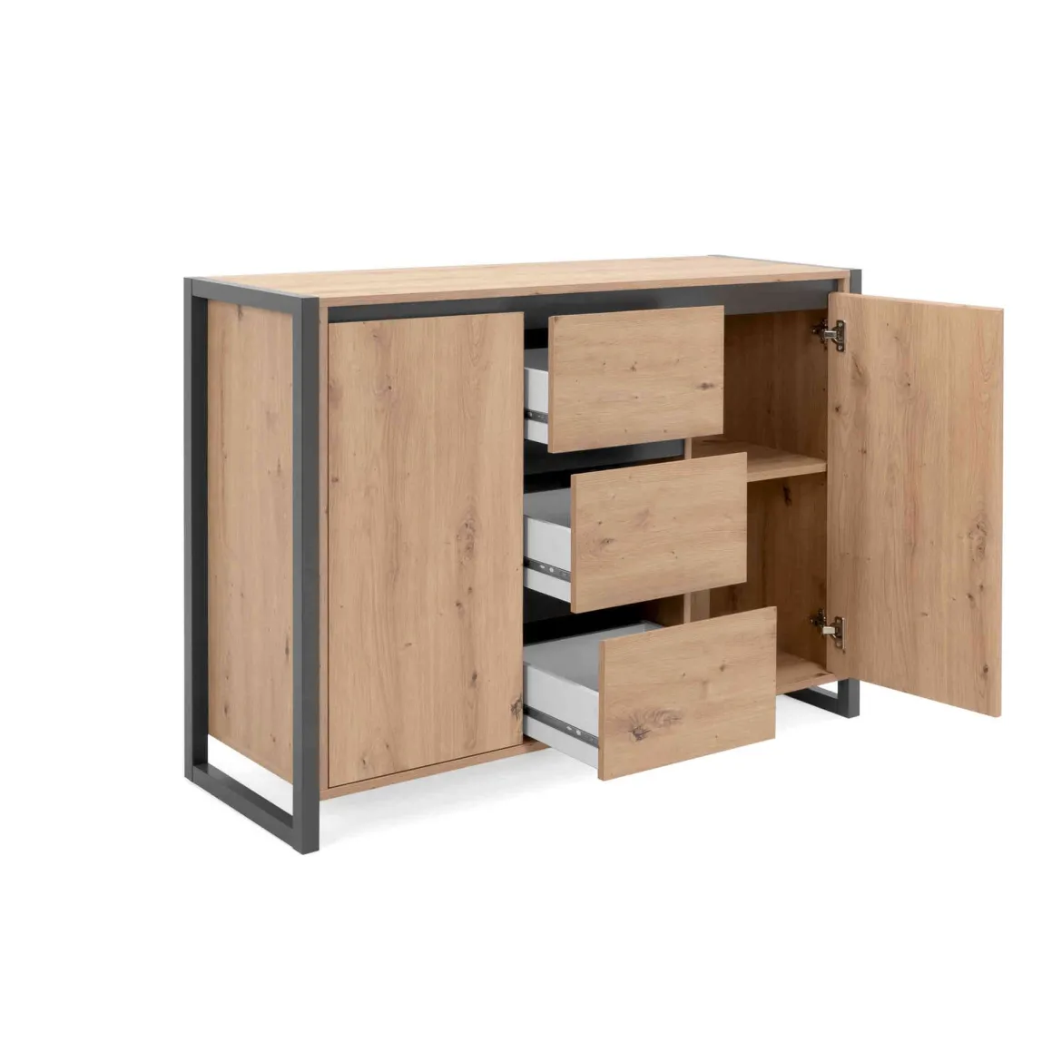 Commode 2 portes 3 tiroirs en bois imitation chêne - CO7109-2