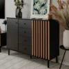 Commode 2 portes 4 tiroirs noir à lamelles