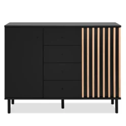 Commode 2 portes 4 tiroirs noir à lamelles