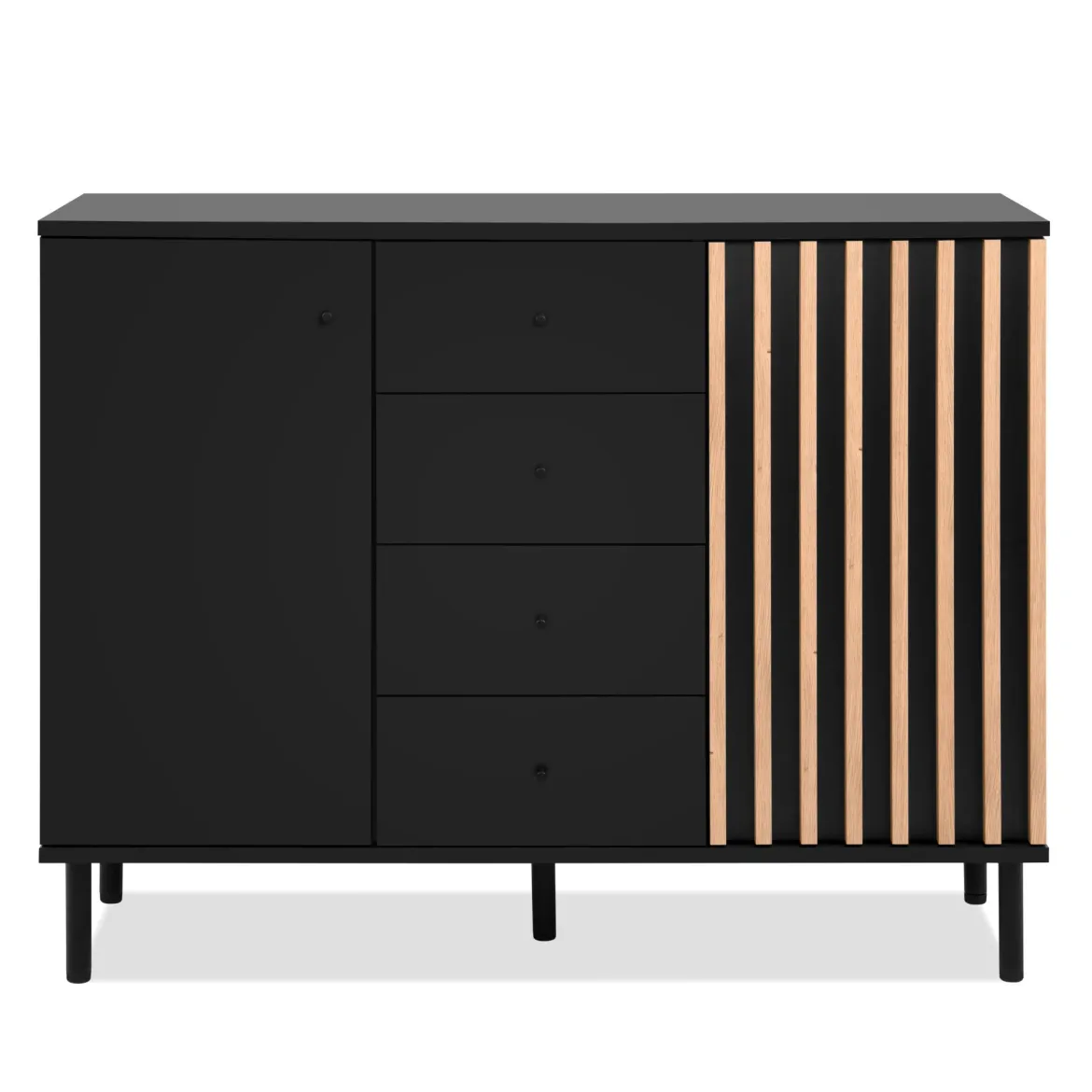 Commode 2 portes 4 tiroirs noir à lamelles