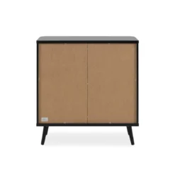 Commode 1 porte 3 tiroirs avec imprimé cannage PVC noir avec pieds en bois massif - CO7097