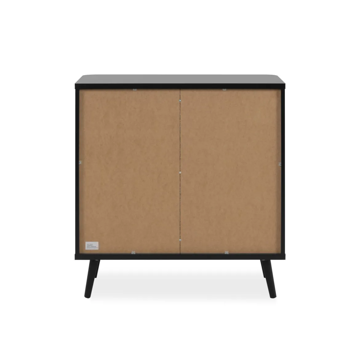 Commode 1 porte 3 tiroirs avec imprimé cannage PVC noir avec pieds en bois massif - CO7097