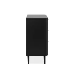 Commode 1 porte 3 tiroirs avec imprimé cannage PVC noir avec pieds en bois massif - CO7097