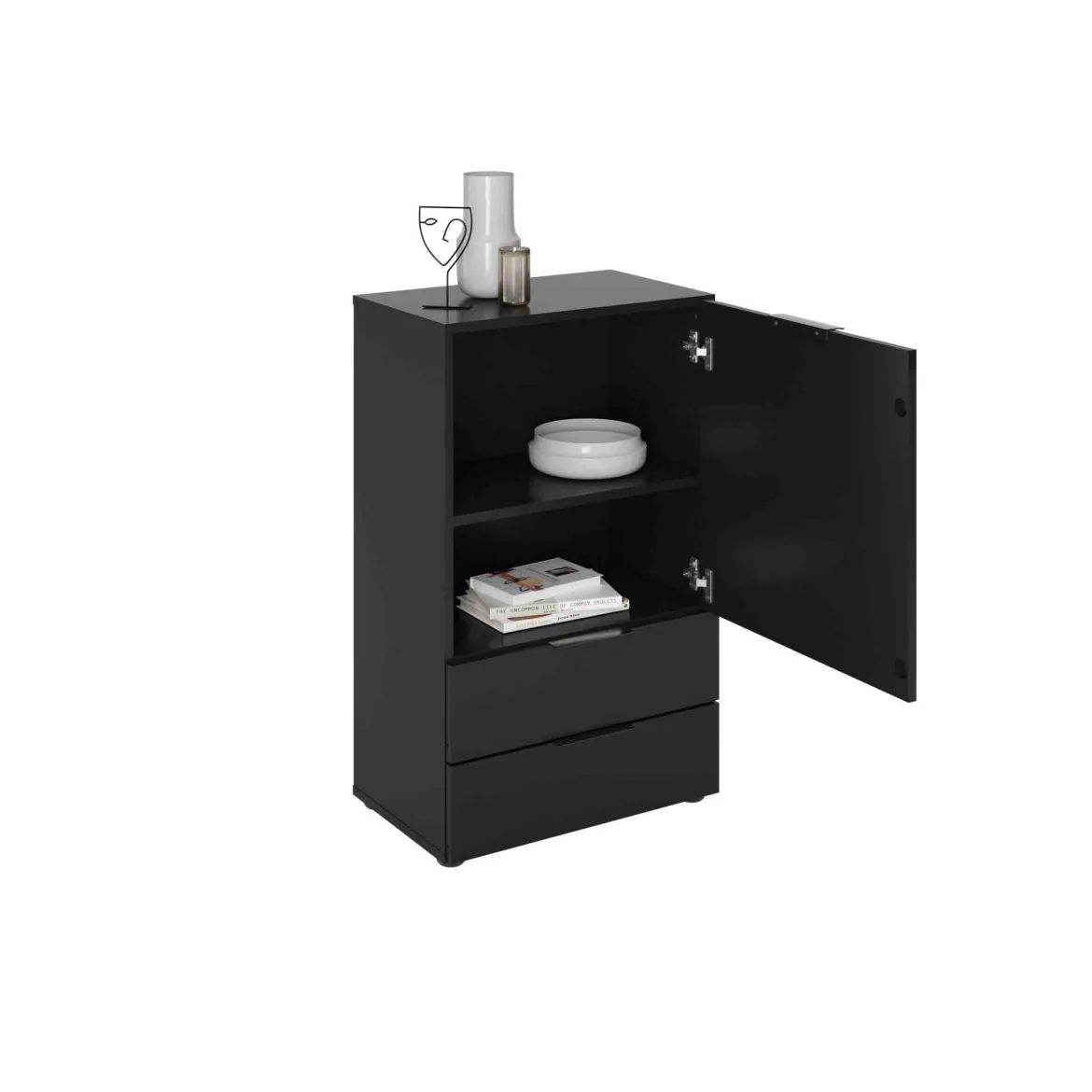 Commode 1 porte 2 tiroirs en bois noir satiné - CO13034-3