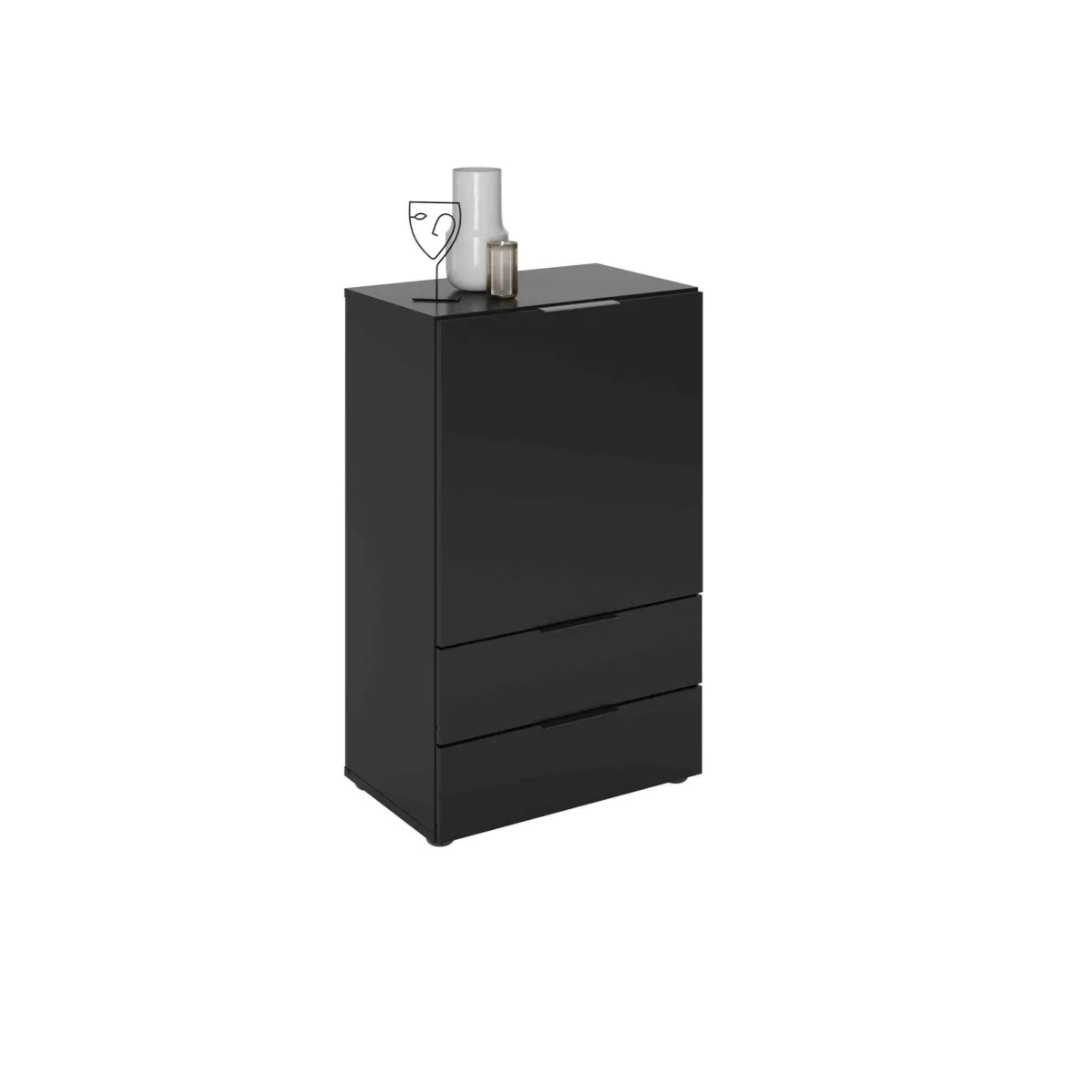 Commode 1 porte 2 tiroirs en bois noir satiné - CO13034-3