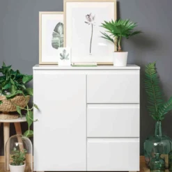 Commode 1 porte 3 tiroirs en bois - CO7020