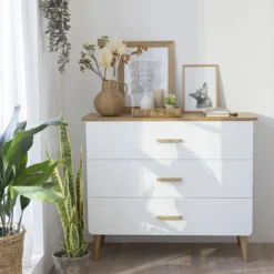 Commode SMOOTHCLOUD en bois naturel et blanc