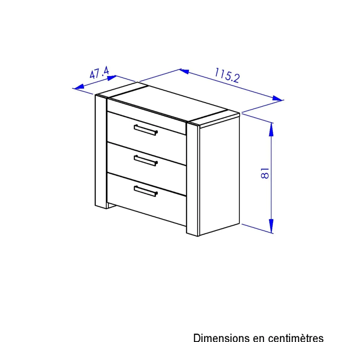 Commode 3 tiroirs avec poignées en métal - CO5074