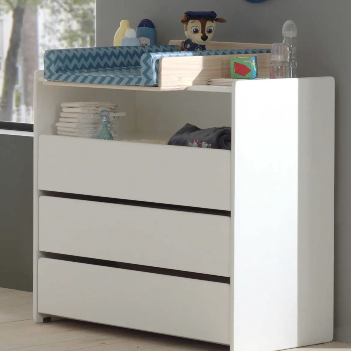 Commode 3 tiroirs bois blanc laqué - Terre de nuit
