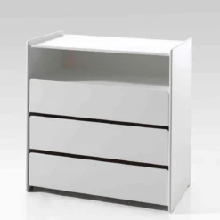 Commode 3 tiroirs bois blanc laqué - Terre de nuit