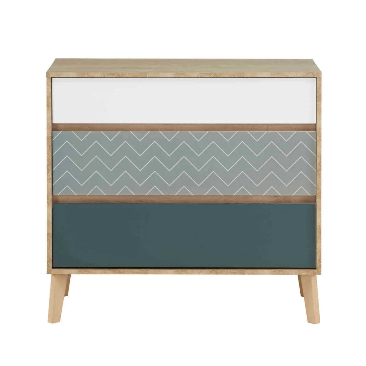 Commode 3 tiroirs en bois imitation chêne clair - CO5046