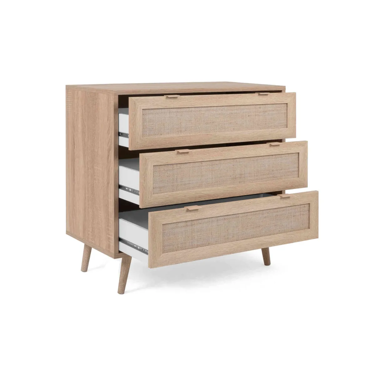 Commode 3 tiroirs en rafia imitation chêne sonoma imprimé cannage - CO7073-2