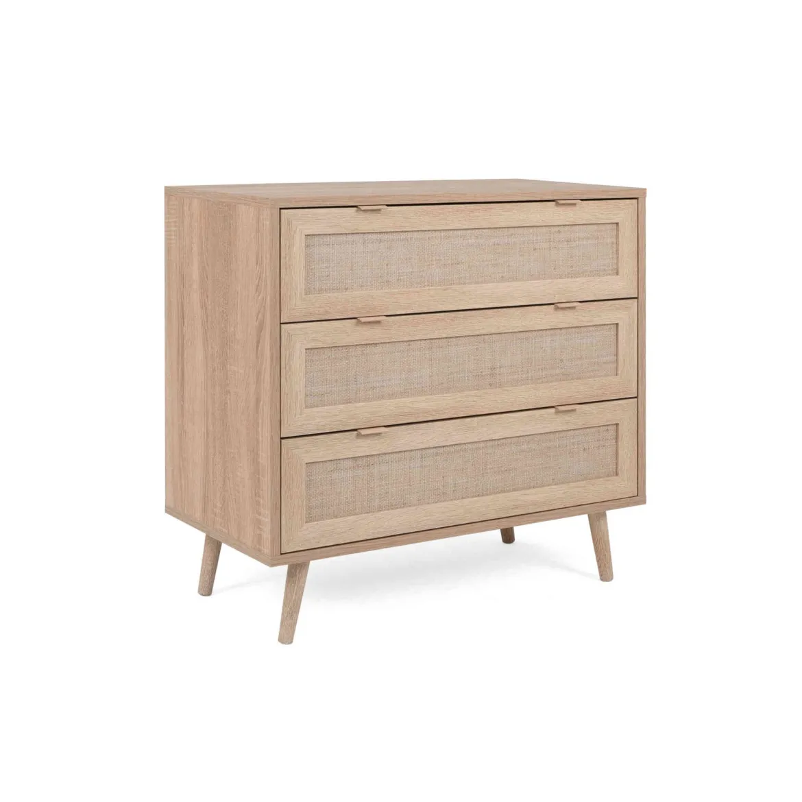 Commode 3 tiroirs en rafia imitation chêne sonoma imprimé cannage - CO7073-2