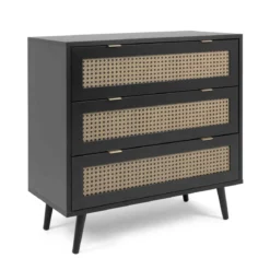 Commode 3 tiroirs noir imprimé cannage - CO7072-2