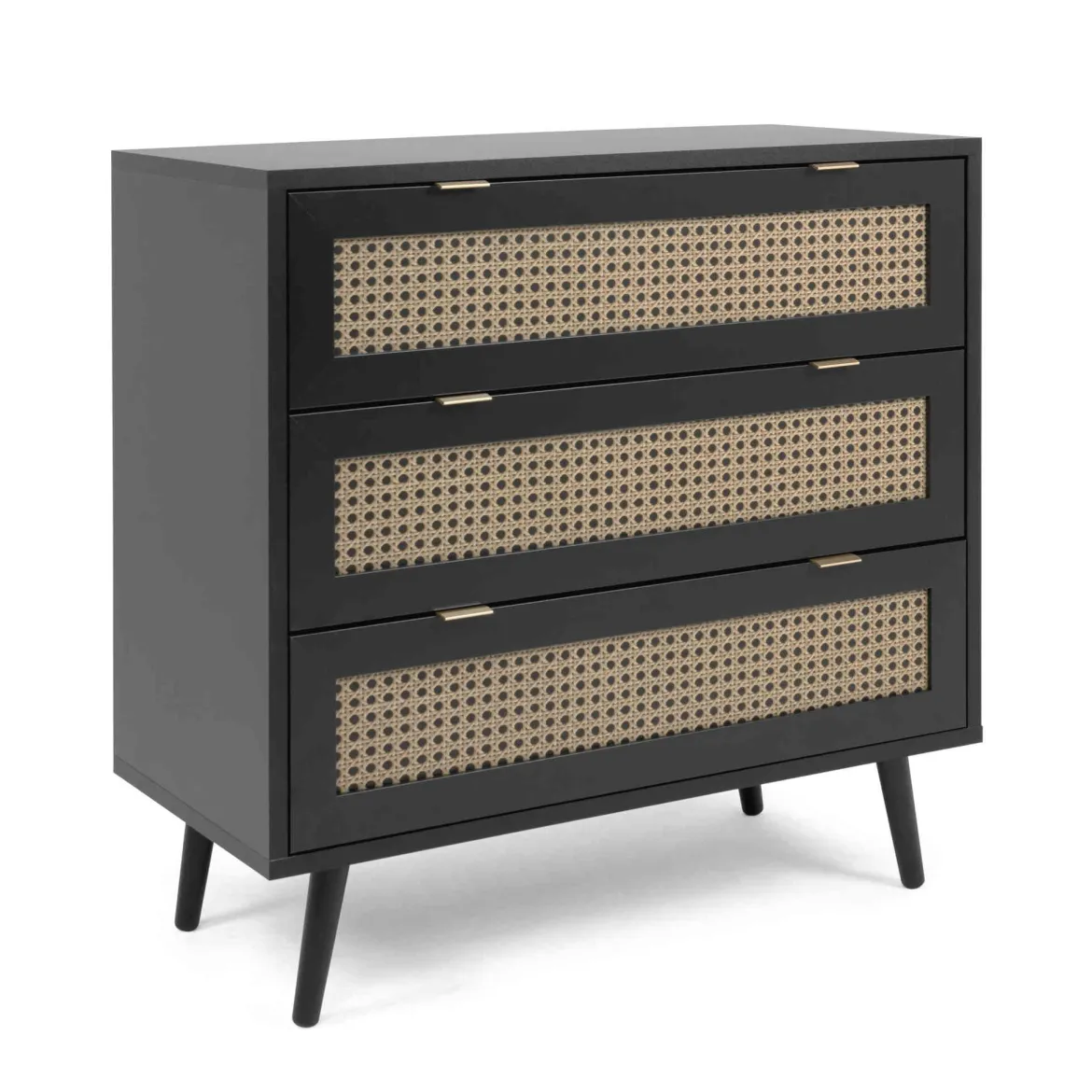 Commode 3 tiroirs noir imprimé cannage - CO7072-2