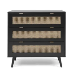 Commode 3 tiroirs noir imprimé cannage - CO7072-2